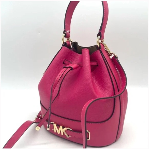Michael Kors "Reed" Medium Bucket Messenger Crossbody Bag "Electric Pink" - Picture 3 of 8